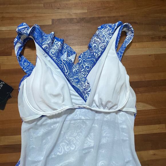 Ralph Lauren ARTISANAL WOODBLOCK Ruffled Tummy-Control Swimsuit US 6 - Picture 6 of 10